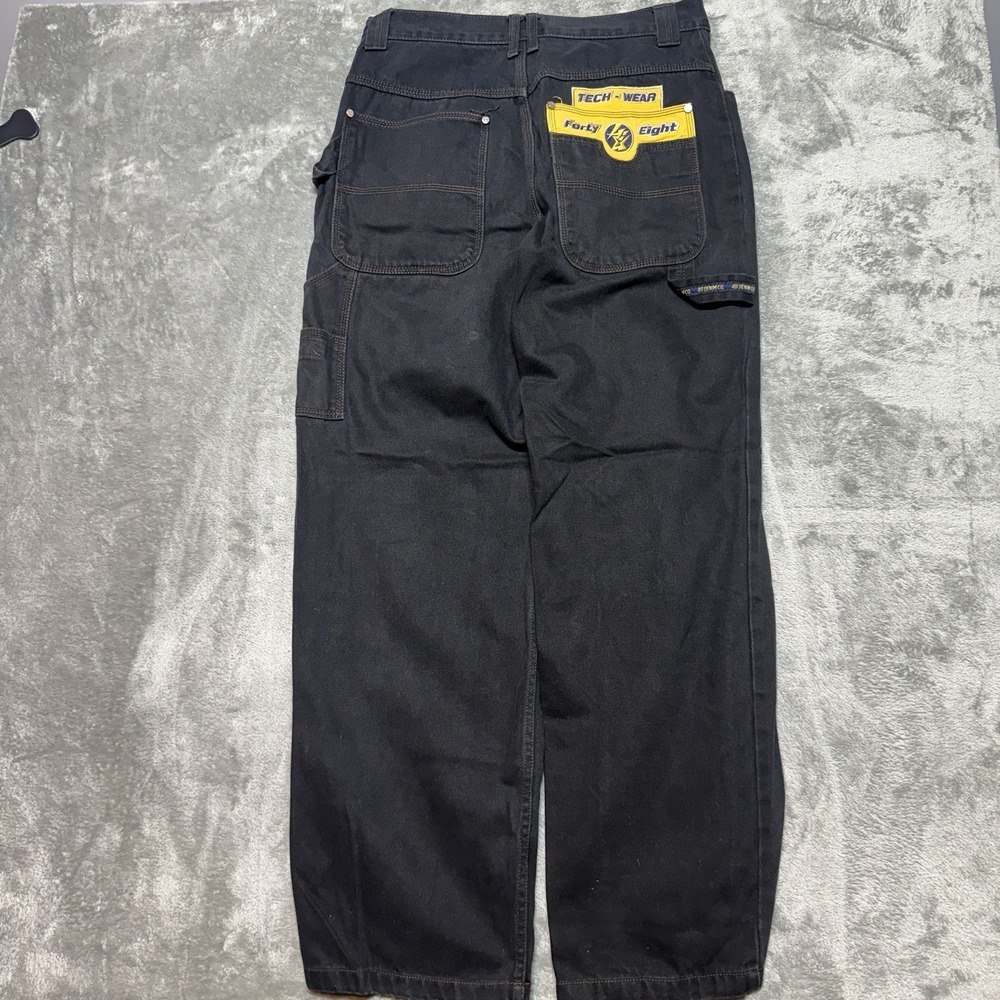 VTG Forty Eight Denim Co Tech Wear Pants Mens 34x34 Black Wide Leg Skate Y2K 90s